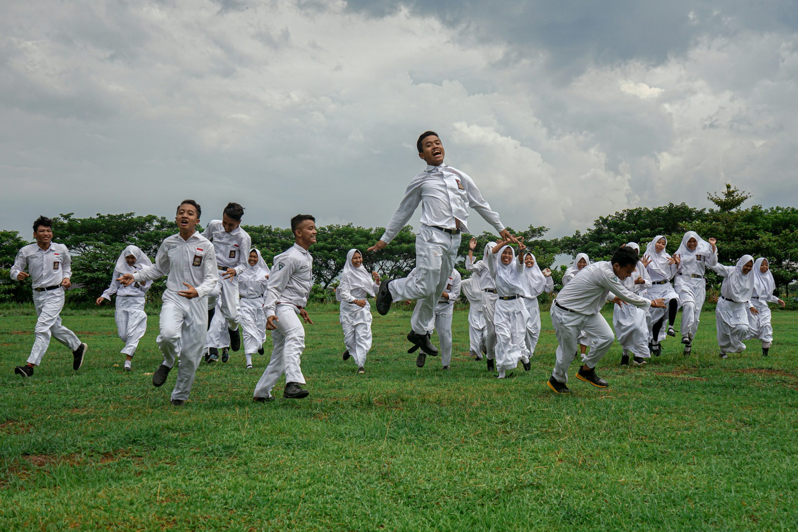 Martial arts group training outdoors